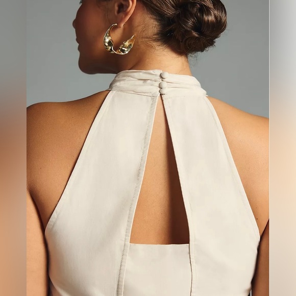 ANTHROPOLOGIE MAEVE SLEEVELESS TIERED HALTER MIDI DRESS COLOR OYSTER SIZE 8P NWT - Picture 5 of 16